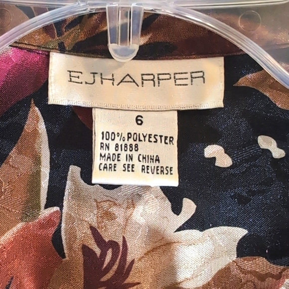 E J Harper Brown Black Rose Green Floral  Dress Suit Blouse Size 6 - Picture 4 of 6